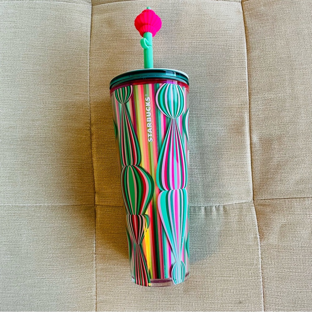 NWT Starbucks green and pink tumbler with Silicone Straw Topper, 24oz